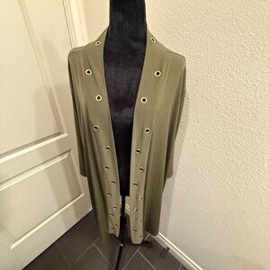 Belle Kim Gravel Green 3/4 Sleeve Grommet Detail Topper Sz 3XL